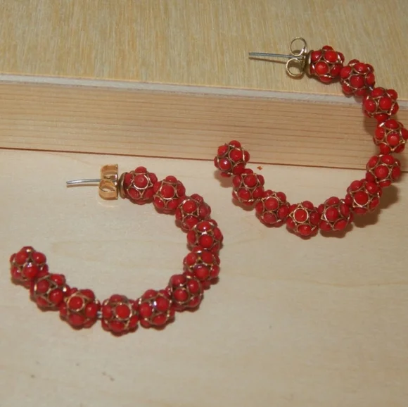 Anthropologie Red Hoop Earrings - Picture 1 of 6